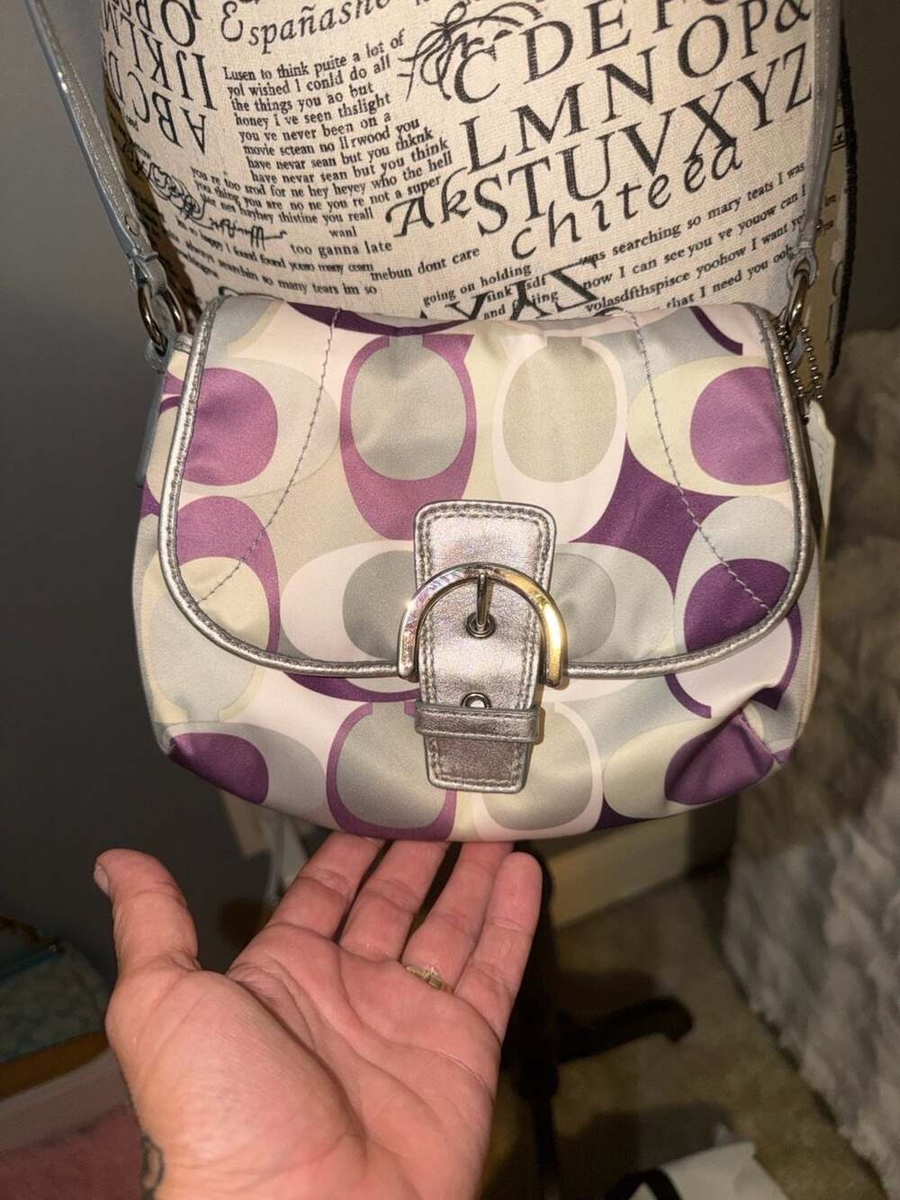 Coach Soho Signature C Satin Small Crossbody Bag in Purple and Silver